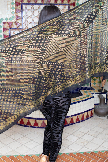 Modern Black and Gold Assuit Shawl With Deco Diamonds Design