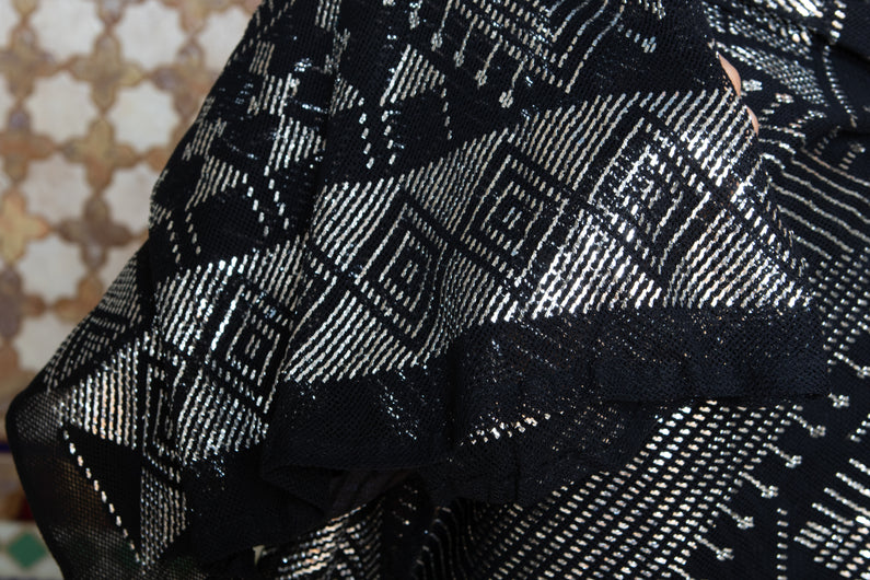 Modern Black and Silver Assuit Shawl With Mixed Motif Design