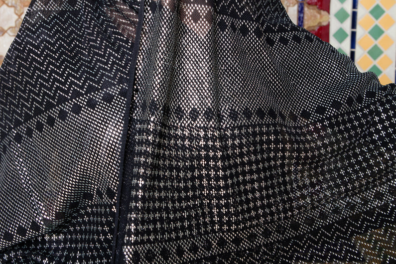 Modern Black and Silver Assuit Shawl with Mixed Diamond Design