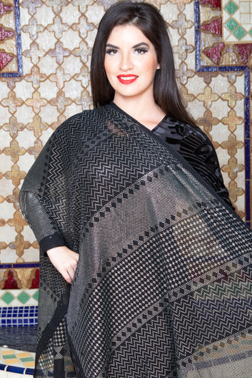 Modern Black and Silver Assuit Shawl with Mixed Diamond Design