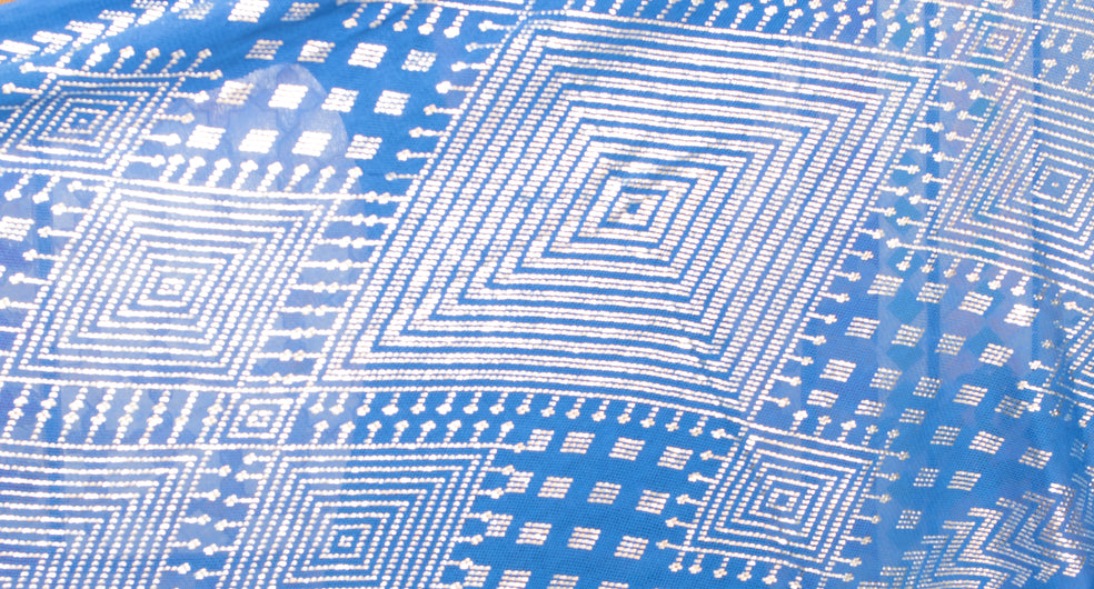 Modern Blue and Silver Assuit Shawl With Mixed Diamonds Design